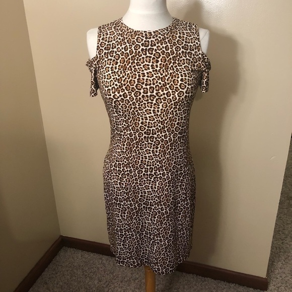 Michael Michael Kors Leopard Print Cold Shoulder Dress Sz XS - Picture 1 of 6